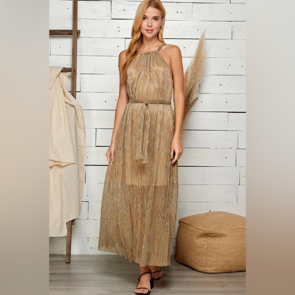 NWT Sweet Lemon Gold Halter Dress